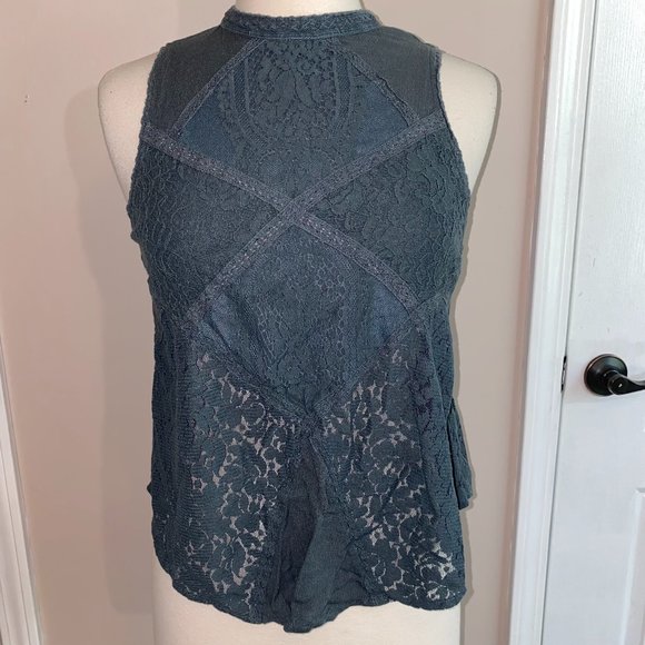 American Eagle lace tank top M EUC green keyhole - Picture 1 of 5